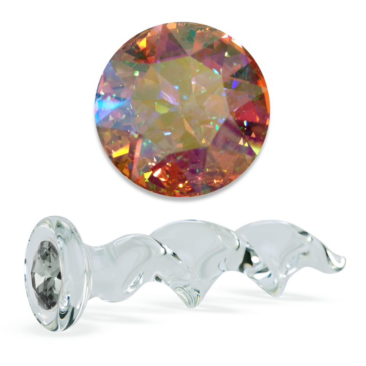 The Aurora Borealis Crystal Twist dildo by Crystal Delights, with iridescent finish.