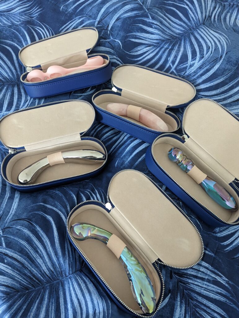 The biird Elements collection, including the Kalii, in their vegan-leather zip cases on patterned fabric.